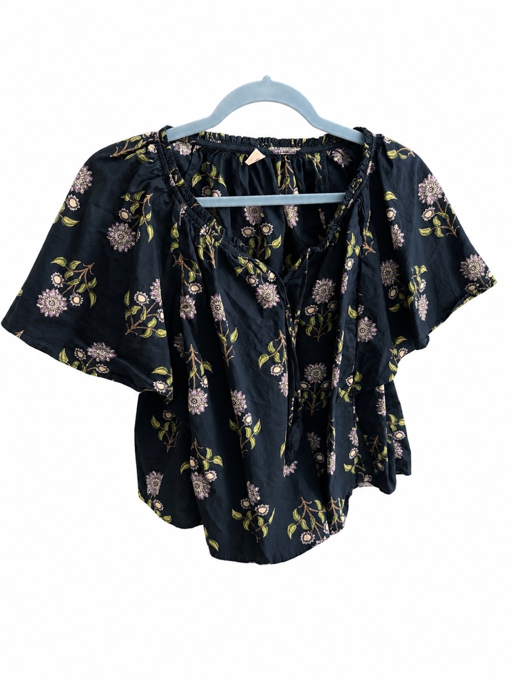 Old Navy Black Floral Peasant Blouse